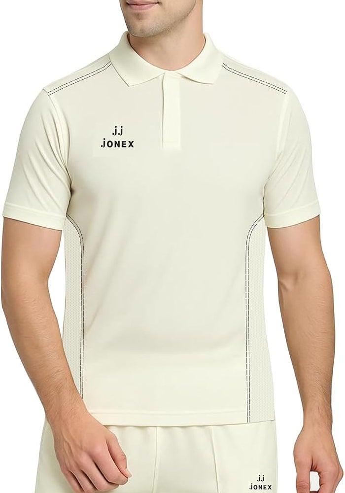 Jonex Men Cricket Uniform, Half Sleeve Polyester T-Shirt & Trouser Pant Combo Set - Off White - Image 3